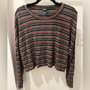 Knit stripped rainbow oversized long sleeve crop top- wild fable